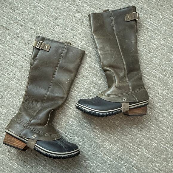 SOREL Slimpack Tall Equestrian Rain Boot Women 7 Nori Green Waterproof - Picture 1 of 9